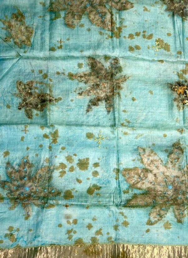 SOIE TUSSAR TEINTES NATURELLES ECO IMPRESSION TURQUOISE