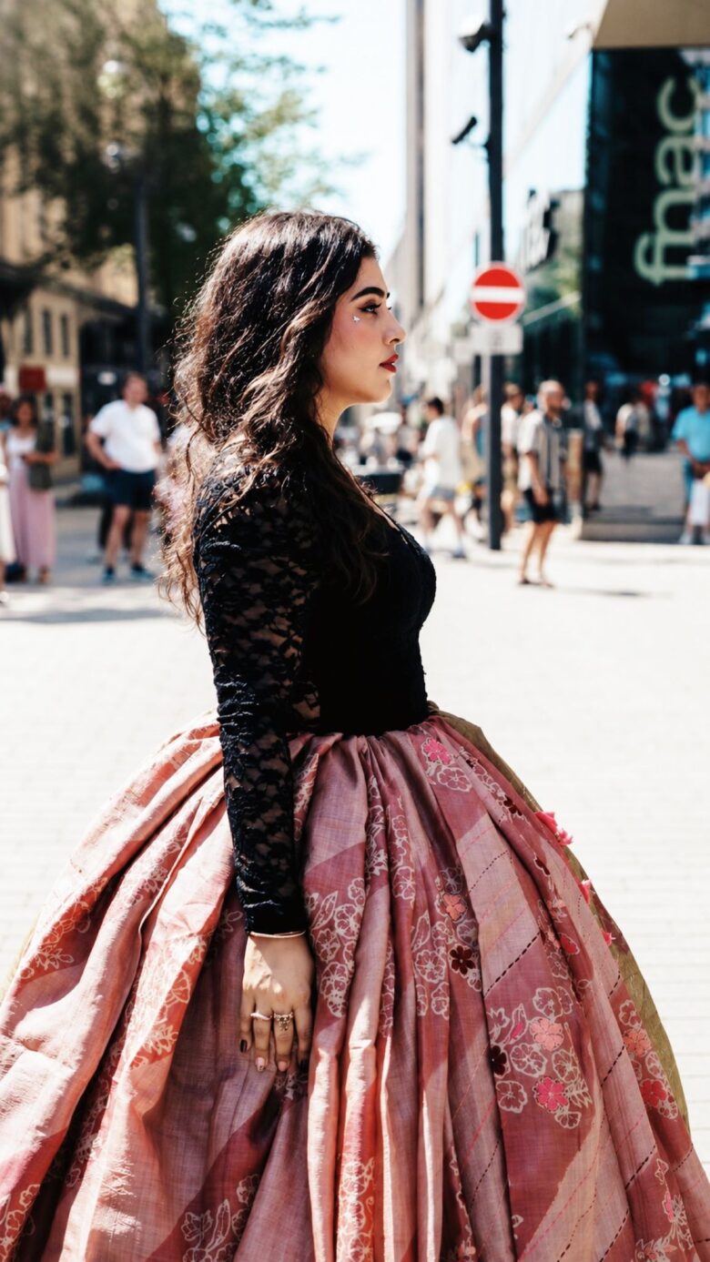 Rebel Walk, Jupe majestueuse Tussar sur modèle Pooja, GlamGloveDiaries
